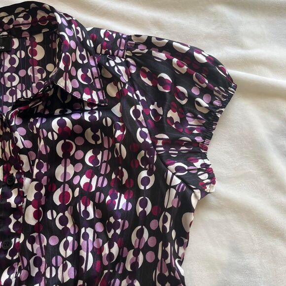 Y2K AB Studio purple white & black mod print satin blouse empire waist sz small - Picture 5 of 7